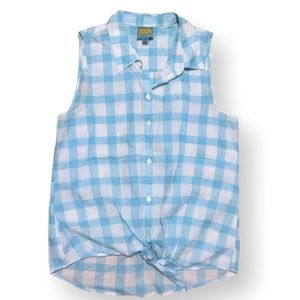 C&C California Blue White Block Plaid Shirt Top S